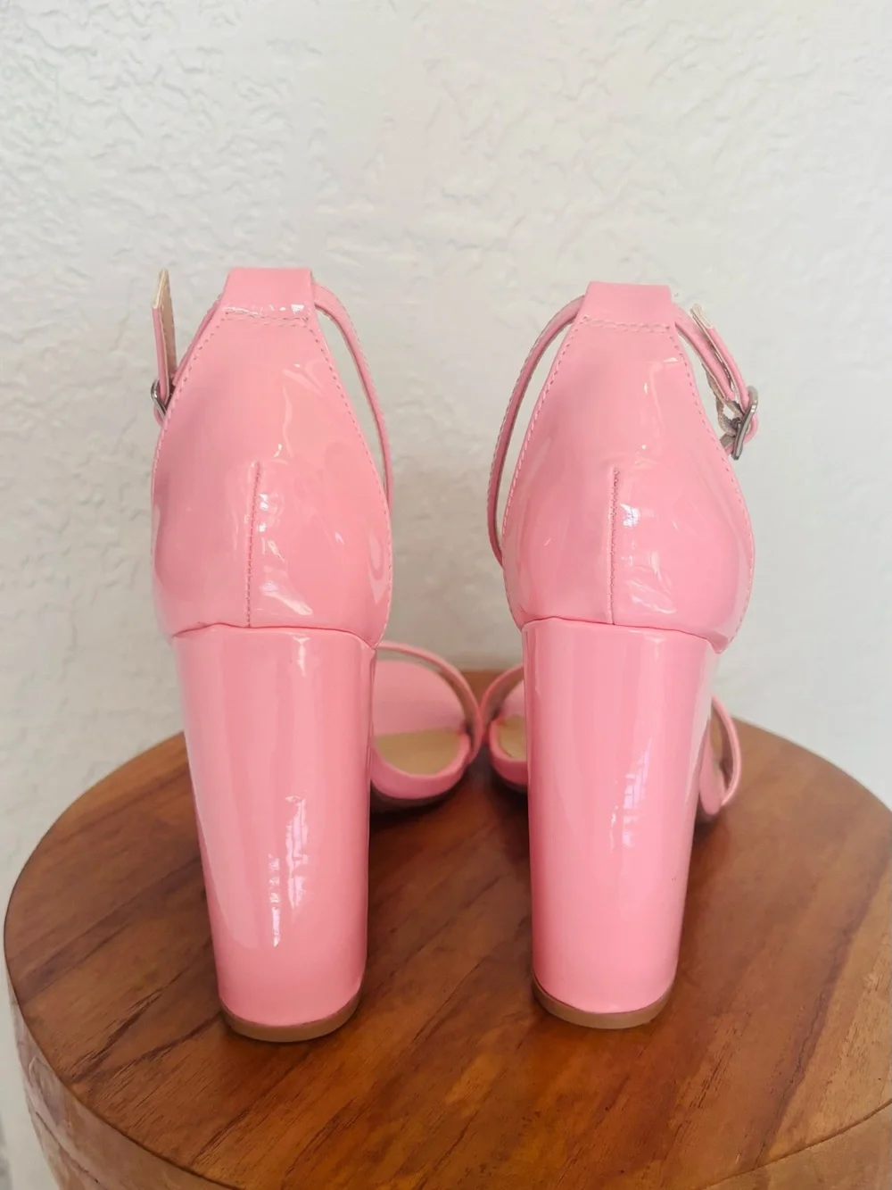 Wild Diva Lounge Pink Patent Ankle-Strap Block Heels - Picture 4 of 14